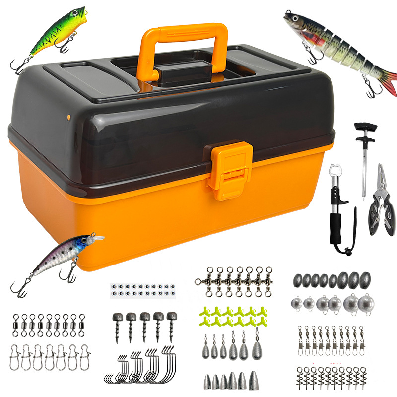 Fishing Hook - Großes Vierschichtiges Outdoor-Angelset mit Weichködern, Bleikopfhaken,