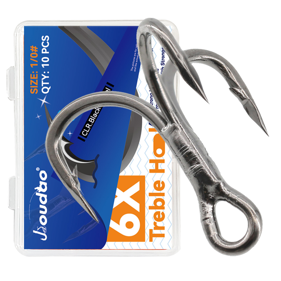 Fishing Hook Offset - 6 x Angel-Drillinge, schwarz, 10 Stück/Box,