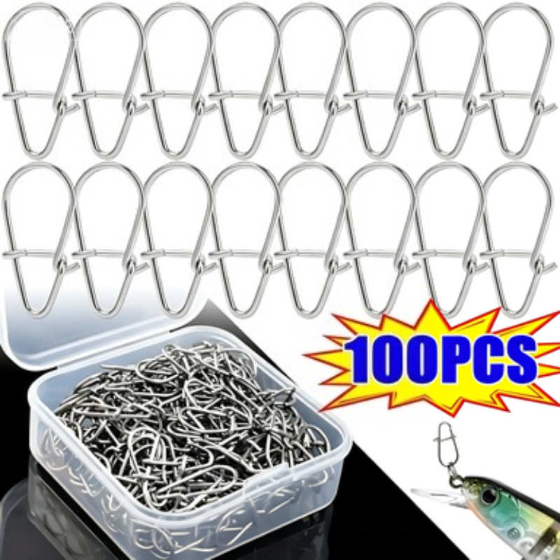 Fishing Hook Stainless Steel - 100 Stück Edelstahl-Angelkarabiner mit Schnappverschluss, Schnellverschluss-Clip,